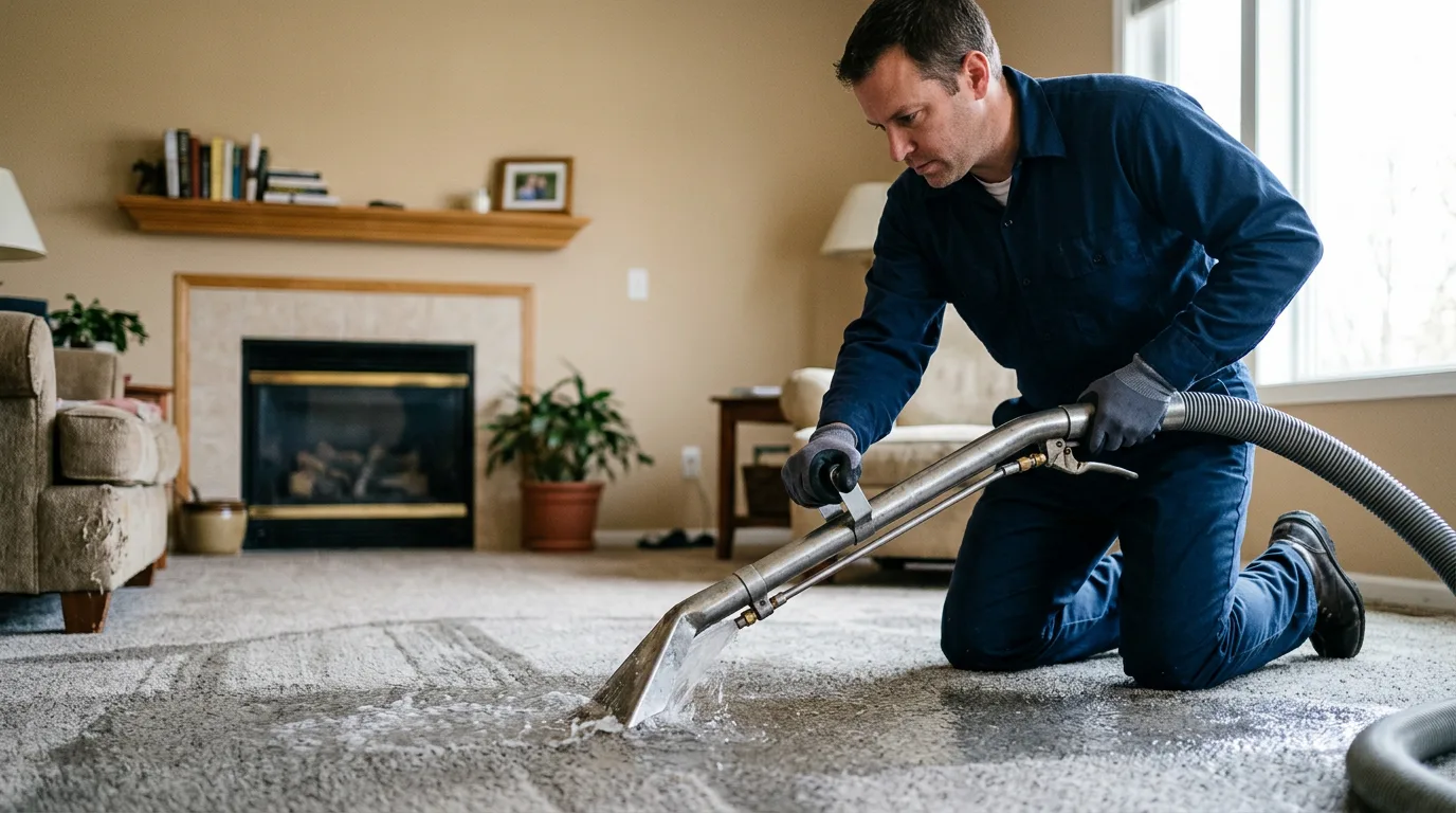 Water damage restoration technician working near Grafton, IL